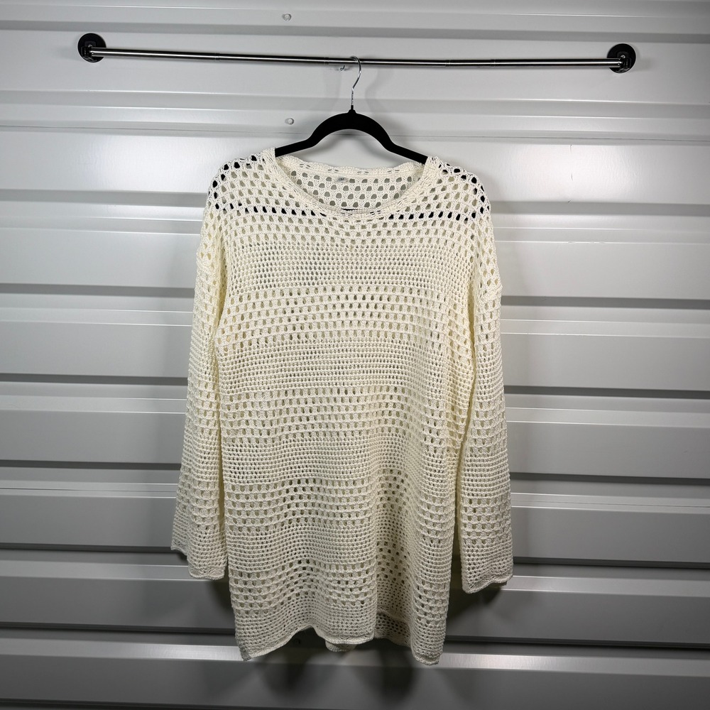 Womens Crochet Knit Sweate Coverup Oversized Open Weave Mesh Pulloverā Size M